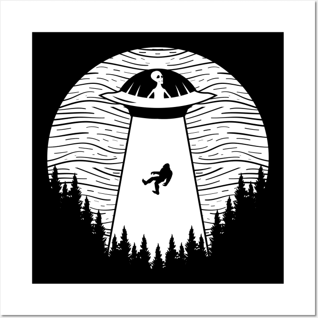 Bigfoot Ufo Abduction Wall Art by Tesszero